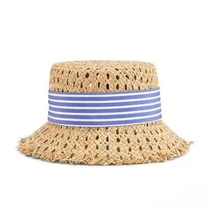 Rare Miu Miu Straw Hat with Blue Striped Band Miu Miu Straw hat with striped band and wide brim | The  main image 3